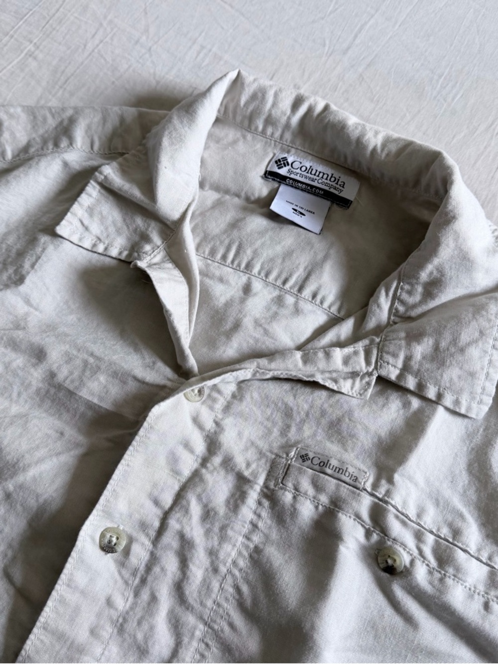 Columbia Lightweight Button Up Short Sleeve Ramie/Cotton Shirt Beige Men’s L